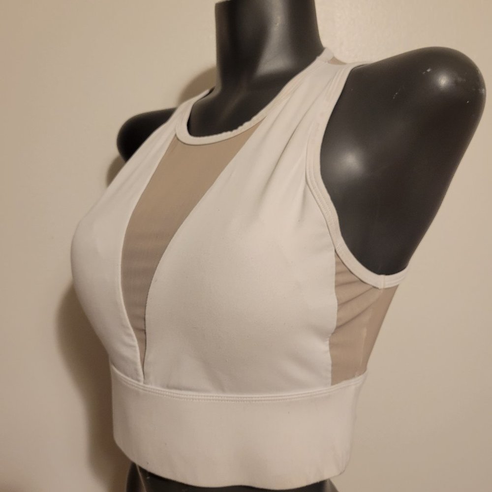 White Fabletics crop top sports bra